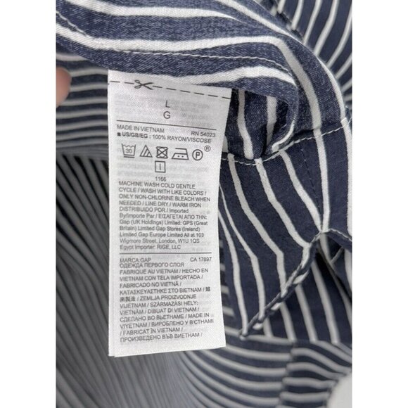 Gap Women’s Navy & White Tie Neck Striped Blouse Size L, Career, Preppy, Boho‎ - Picture 6 of 10